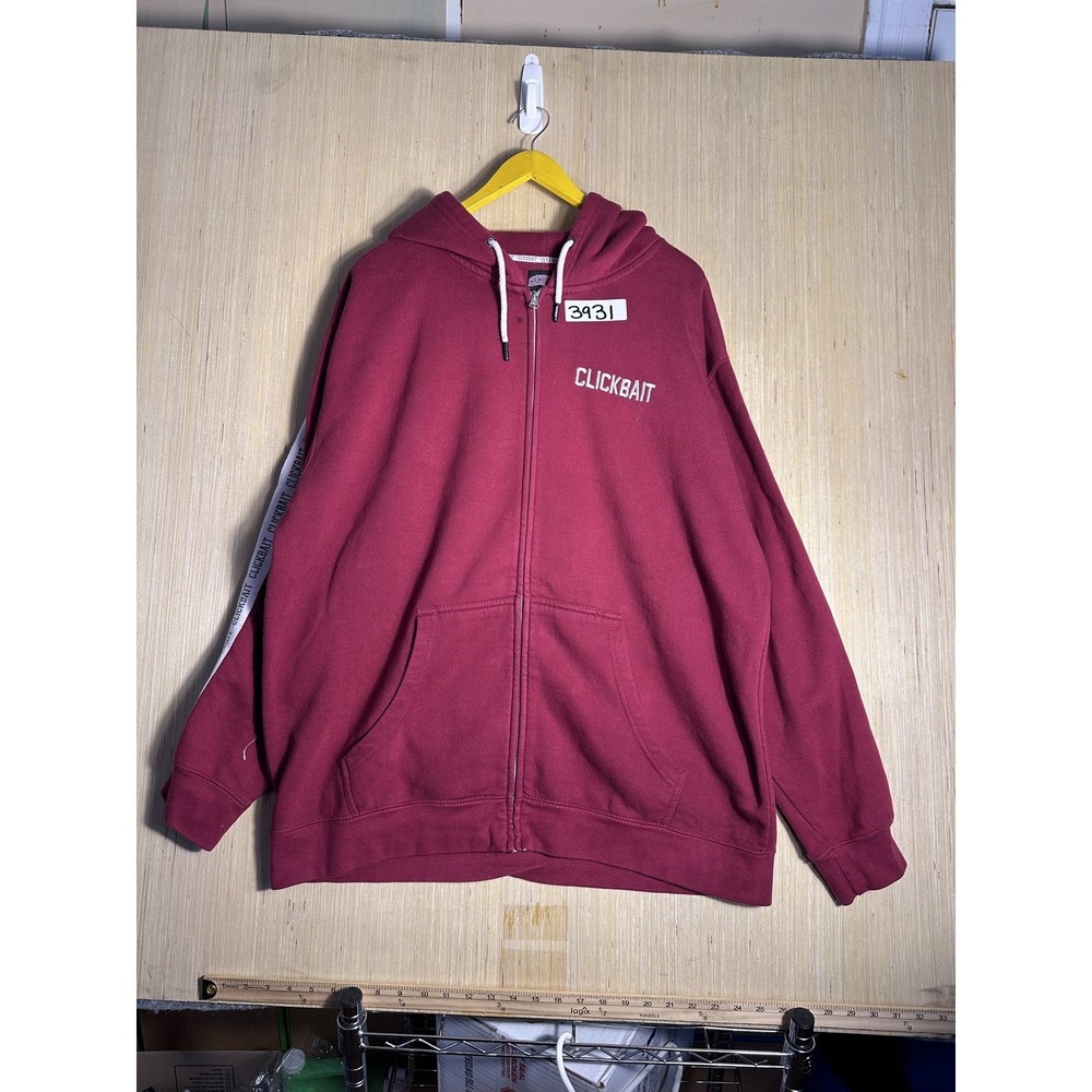 Clickbait Hoodie Sweatshirt Red 2XL Hooded Zip-Up Long Sleeve Men Men's XXL